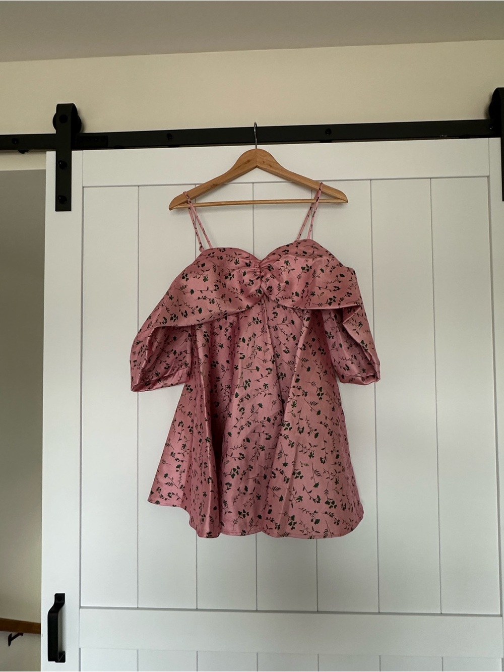ASOS EDITION Off-Shoulder Drape Sleeve Textured Mini Dress Pink Floral Jacquard